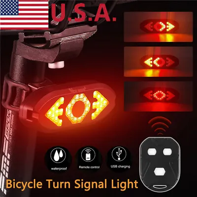 $11.99 • Buy Wireless Bicycle Bike Rear LED Tail Light Warning Turn Signal + Remote Control