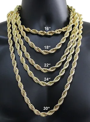 Mens 10mm Rope Chain 14k Gold Plated 16 -30  Choker Hip Hop Jewelry Necklace • $11.99