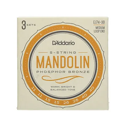 D'Addario EJ74-3D Mandolin Strings Phosphor Bronze Medium 11-40 3 Sets • $22.99