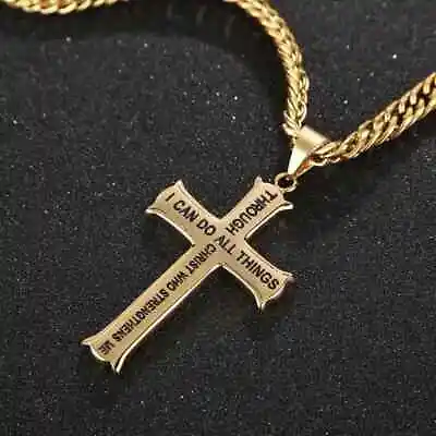 Golden Cross Necklace Pendant Men's Necklace Titanium Steel Jewelry Fashion Gift • $9.98