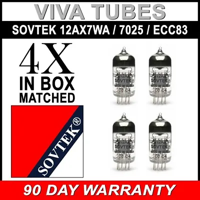 $113.04 • Buy Gain Matched Quad (4) Sovtek 12AX7WA 7025 ECC83 Vacuum Tubes - Brand New