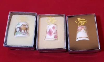 3 Thimble Collectors Club Thimbles With Box  Monkey  Flower Rose Ceramic Vtg • $15