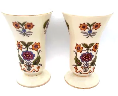 VTG German Vase Kitsch Hand Painted Porcelain Pair Floral 5.5 In Grandma Core • $14.86