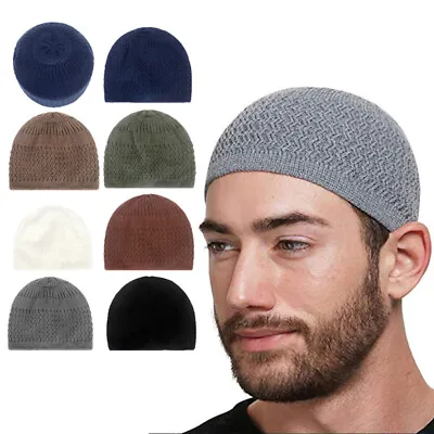 Casual Knitted Muslim Men Prayer Hats Winter Warm Beanies Cap Islamic Rama-PN • £4.53