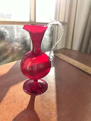 Empoli Hand Blown Ewer  Pitcher Italian  Murano Glass Venetian Ruby  MCM • $35