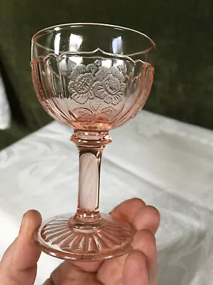 Vintage PINK Mayfair Open Rose Cocktail Stem Anchor Hocking 4  Excellent • $24