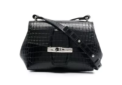 Longchamp Roseau Black Croc Leather Crossbody Crocodile Bag NWT • $324.50