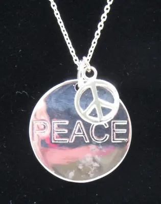 Sterling Silver 925 Peace Braille Round Pendant 19  Rolo Chain Link Necklace #Q2 • $18.99