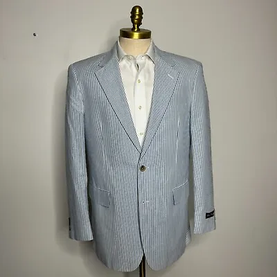 Alan Flusser Seersucker Sport Coat Mens Blue Stripe 100% Cotton 42R • $39.99