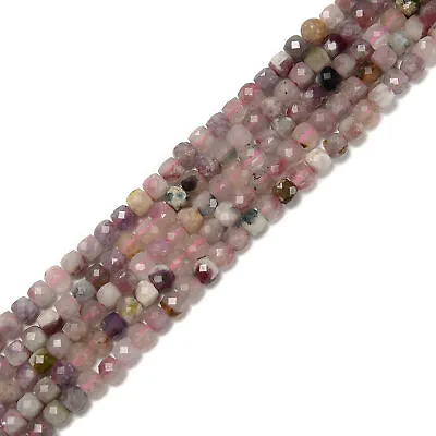 $12.49 • Buy Natural Pink Tourmaline & Lepidolite Faceted Cube Beads 4mm 6mm 15.5'' Strand