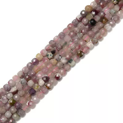 Natural Pink Tourmaline & Lepidolite Faceted Cube Beads 4mm 6mm 15.5'' Strand • $9.89