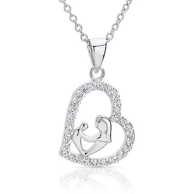 Sterling Silver Mother Child Love Heart Necklace Gift Grandmother Mom Daughter • $29.95