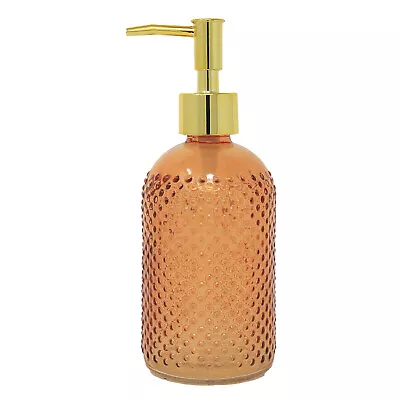 Glass Hand Soap Dispenser Amber Modern Ribbed Style Gold Pump Bathroom Accessory • £6.25