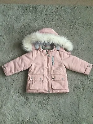 Baby Girls Age 9-12 Months Pink Lined Hooded Winter Coat By Reserved • £3