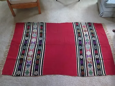 Vintage Traditional Hand Woven Mexican Wool Serape Embroidered Pattern • $34
