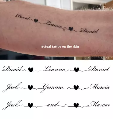 Small Heart Pulse Family Children's Love Forever Name Tattoo X3 • £5.49