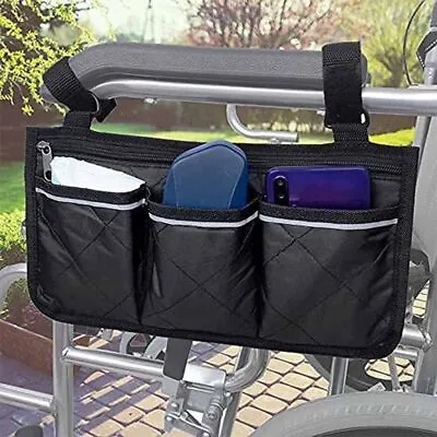 Outdoor Wheelchair Side Pouch Storage Bag Black Armrest Pocket Organizer Holder • $13.89