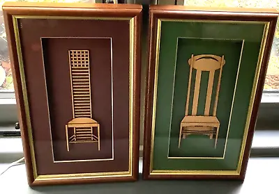2x Charles Rennie Mackintosh Shadow Box 3D Pictures Oval & Ladderback Chairs • £34.99