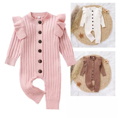 Newborn Baby Girl Clothes Romper Jumpsuit Knitted Solid Bodysuit Outfits Set • £14.99