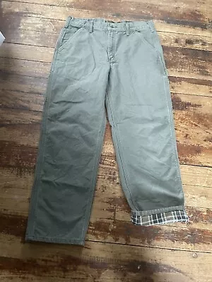 Carhartt Olive Green Flannel Lined Pants Original  Dungaree Fit 34x30 • $18