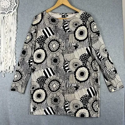 Marimekko Uniqlo Tunic Top Cream Black Floral Geometric Long Sleeve Size S • $32.35