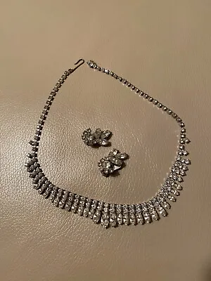VTG 1950's Crystal Rhinestone Necklace And Earring Set Great Sparkle • $35