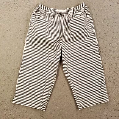 Quacker Factory Capri Pants Womens Medium Seersucker Stretch Stripes Gray White • $21.84