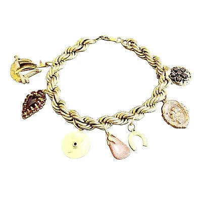 Vintage Heavy Rope Charm Bracelet (A3095) • $129