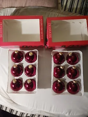 2 Boxes Of 6 RED Each Vintage 3  Glass Ball Ornaments By Silvestri In Box • $15