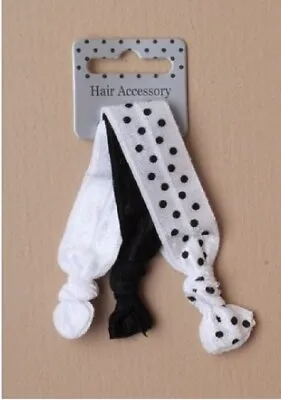 Card Of 3 Black / White Monochrome Knotted Hair Ties - FB233 • £2.25