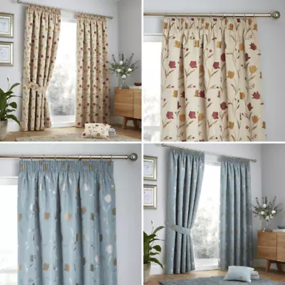 Juliette Jacquard Floral Weave Lined Tape Top Pencil Pleat Curtains Pair • £12.99