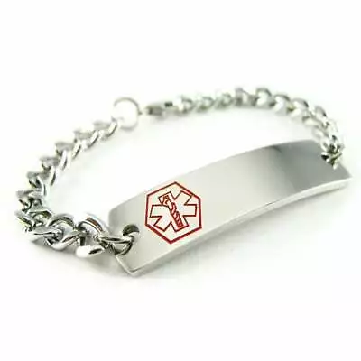 Professional Medical Engraved ID Bracelet Stainless Steel Curb Style Chain 8.5in • $24.99