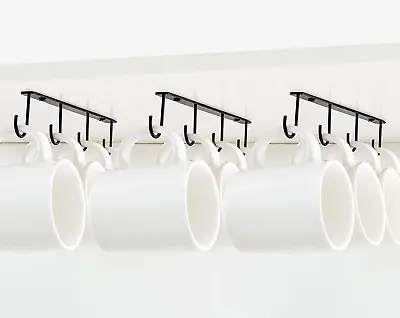 Mkono Under Cabinet Mug Hanger Set Of 3 Metal Mug Hooks Coffee Cup Holder With 1 • $19.01