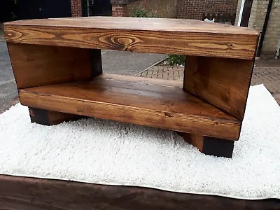 Corner Rustic Pine TV Unit Solid Chunky Wood Stand/cabinet - Tudor Oak Wax  • £120