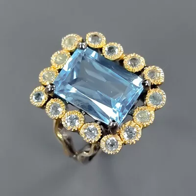 Natural Gemstone 9 Ct Blue Topaz Ring 925 Sterling Silver Size 9 /R341928 • $38.83