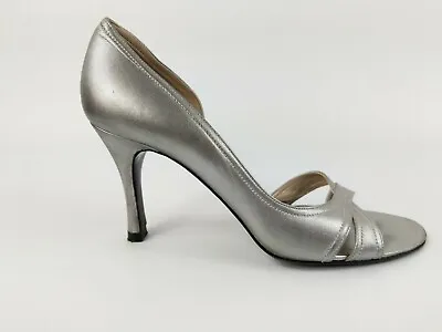 Magrit Silver Leather High Heel Open Toe Shoes Uk 4.5 Eu 37.5 • £16.99