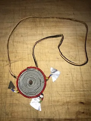 Vintage African Masai Maasi Beaded Leather & Metal Necklace - Kenya • $25