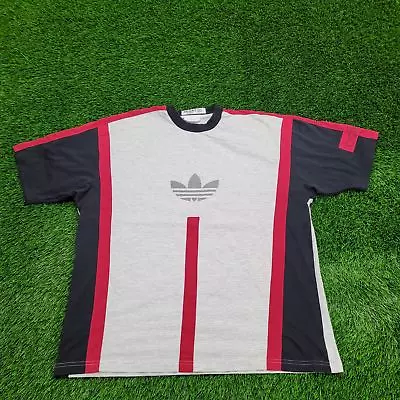 Vintage ADIDAS Trefoil Colorblock Shirt XL-Short Oversized 25x29 Gray Black Red • $18.53