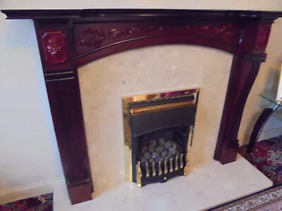 Mahogany Fire Surround Marble Back Board And Marble Plinth Base • £150