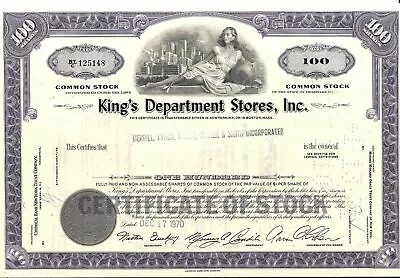 Stock Certificate King's Department Stores Inc 1970 Broker Merrill Lynch Pierce • $1.50