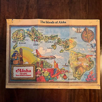 Hawaii Poster Aloha Airlines Map Hawaiian Islands Illustration Vintage Rare Maui • $29