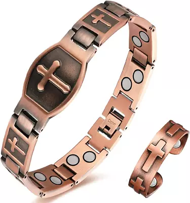 Men Copper Magnetic Bracelet Double Row Magnet Solid Pure Copper Jewelry Gift Wi • $31.86