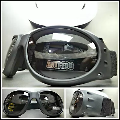 Men PADDED MOTORCYCLE RIDING GOGGLES With Strap Black Frame Dark Anti Fog Lens • $14.99