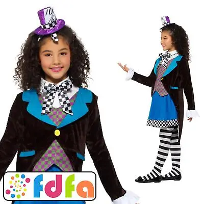 Smiffys Miss Mad Hatter Wonderland Girls Kids Childs Fancy Dress Costume • £10.09