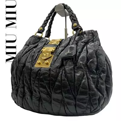 [Beautiful] Miu Miu Matelasse Nappa Leather Handbag Black Gold Hardware Women • $321.43