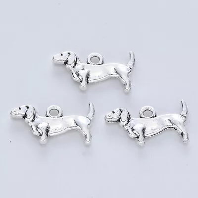 8 Dachshund Dog Charms Weenie Dog Jewelry Making Supplies Antiqued Silver 19mm • $4.19
