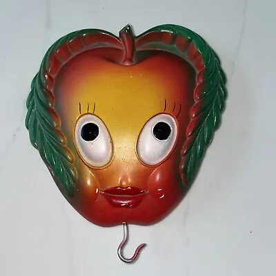 Vintage 1950's Anthropomorphic Apple Fruit Face Plaster Wall Hook • £12.54