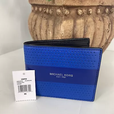 Michael Kors Cooper Wallet Slim Men's Bifold Atlantic Blue Perforated Leather W8 • $69.99