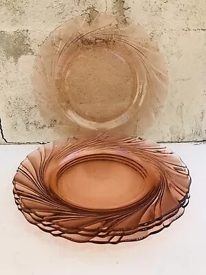 Set Of 4 Vintage Pink Swirl Glass Duralex Vereco France  8 7/8” Salad Plates  • $23.99