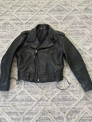 Vintage Steerhide Motorcycle Biker Jacket Size Medium Cow Full Zip 1960s 70s • $349.99